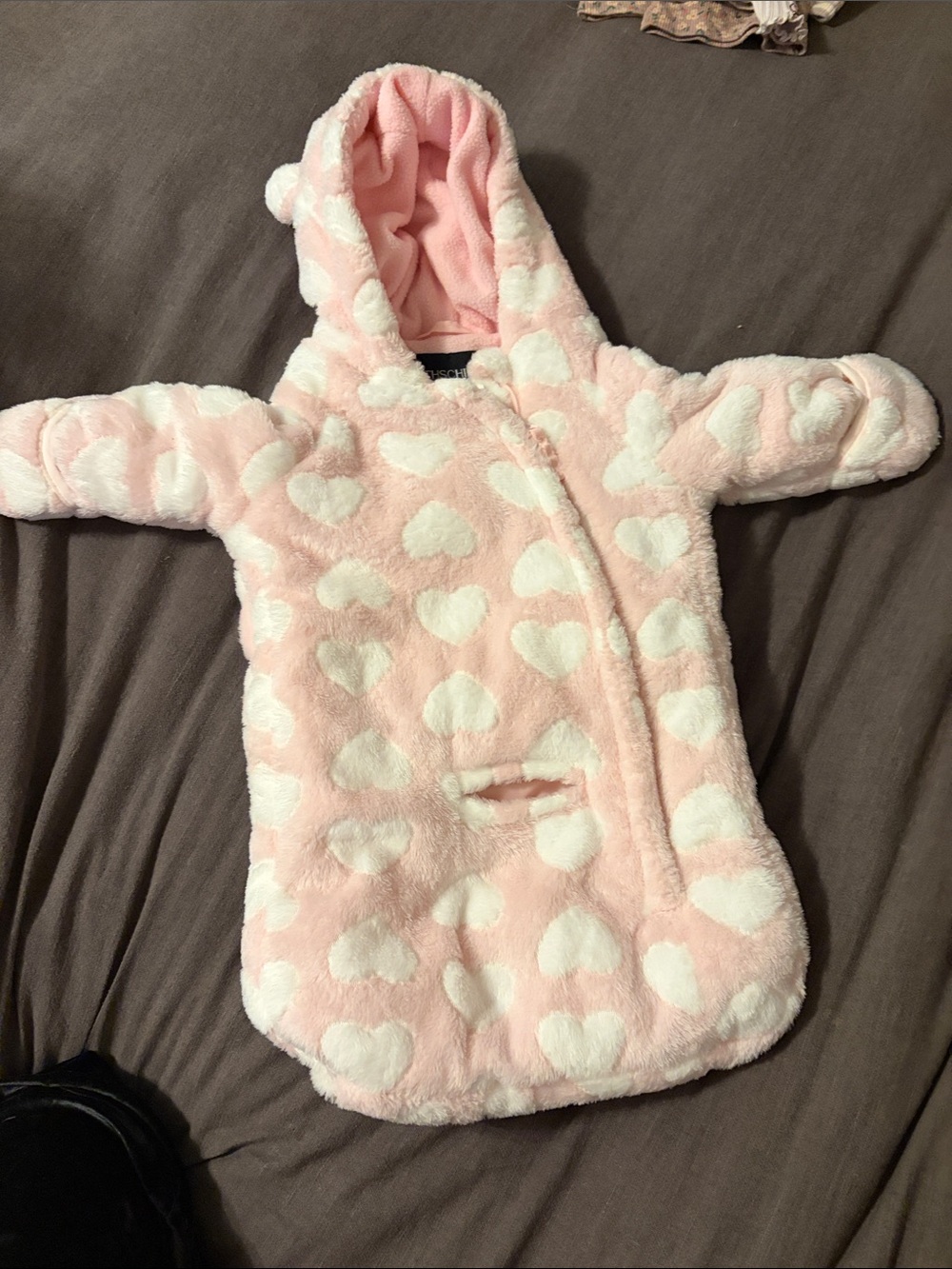 Rothschild Pink and White Heart Plush Hooded Sleep Sack